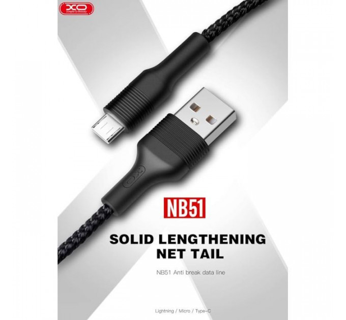 Дата кабель USB 2.0 AM to Micro 5P 1.0m 2.1A black XO (NB51-M-1-BK)