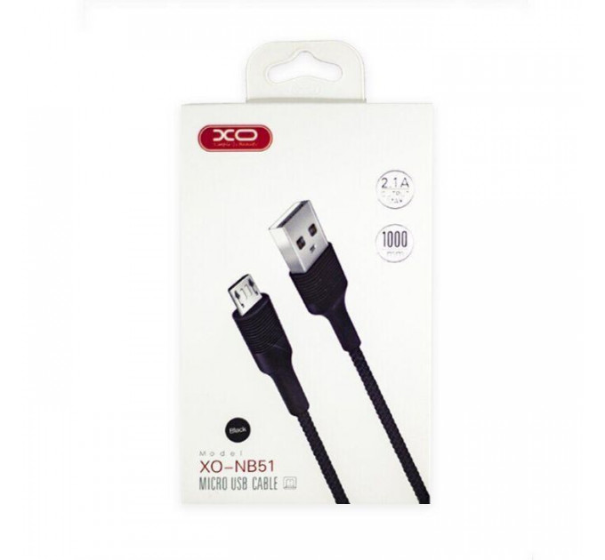 Дата кабель USB 2.0 AM to Micro 5P 1.0m 2.1A black XO (NB51-M-1-BK)