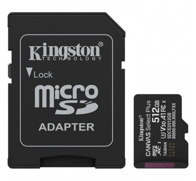 Карта пам/'яті Kingston 512GB microSDXC class 10 UHS-I U3 V30 A1 Canvas Select Plus (SDCS3\/512GB)