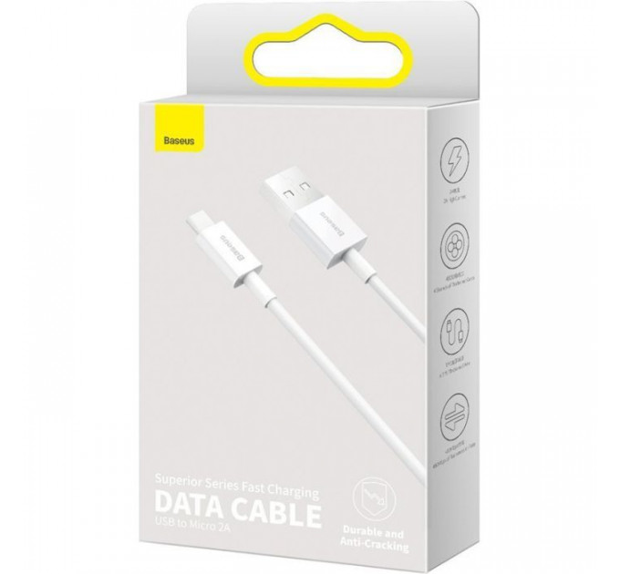 Дата кабель USB 2.0 AM to Micro 5P 1.0m 2A white Baseus (CAMYS-02)