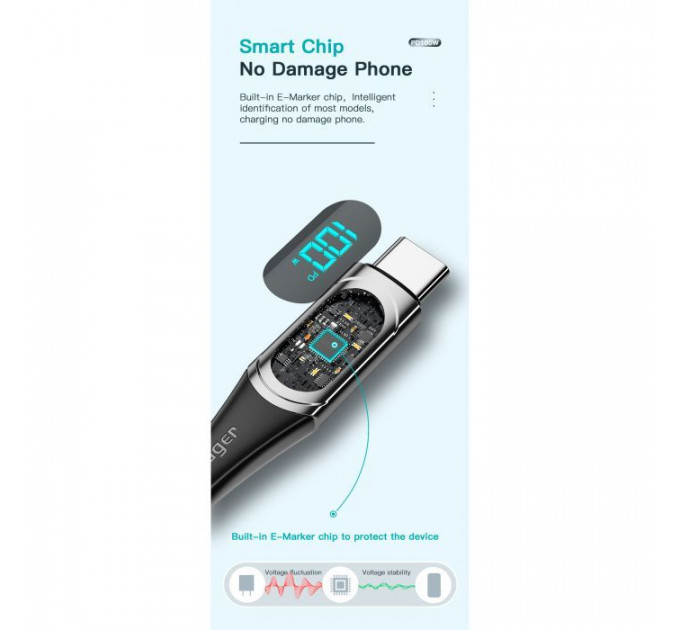 Дата кабеля USB-C to USB-C 2.0m 100W Digital Display blue Essager (ES-XCTT1-YDA03)
