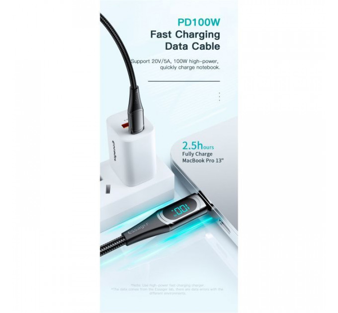 Дата кабеля USB-C to USB-C 2.0m 100W Digital Display blue Essager (ES-XCTT1-YDA03)