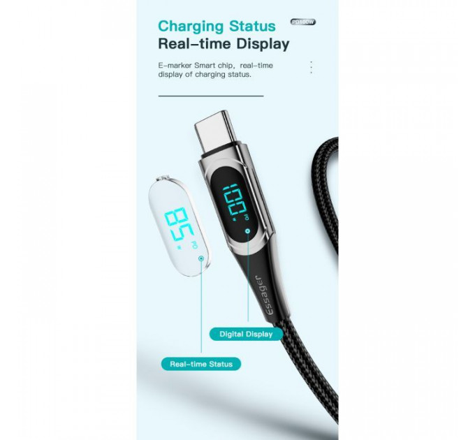 Дата кабеля USB-C to USB-C 2.0m 100W Digital Display blue Essager (ES-XCTT1-YDA03)