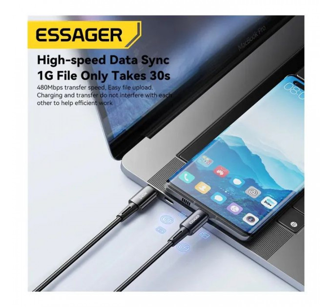 Дата кабель USB-C to USB-C 1.0m 240W Essager (EXCTT3-CG0G-P)