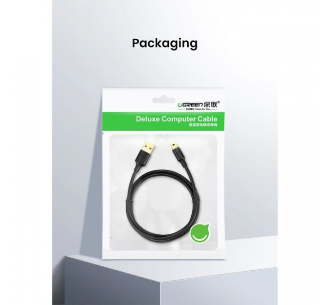 Дата кабеля USB 2.0 AM to Mini 5P 2.0m US132 black Ugreen (30472)