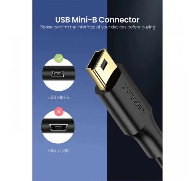 Дата кабеля USB 2.0 AM to Mini 5P 2.0m US132 black Ugreen (30472)