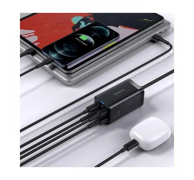Зарядний пристрій Baseus 2xUSB-C 65W + 2xUSB GaN + cable USB-C to USB-C 100W 1.0m black (CCGP040101)