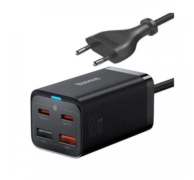 Зарядний пристрій Baseus 2xUSB-C 65W + 2xUSB GaN + cable USB-C to USB-C 100W 1.0m black (CCGP040101)