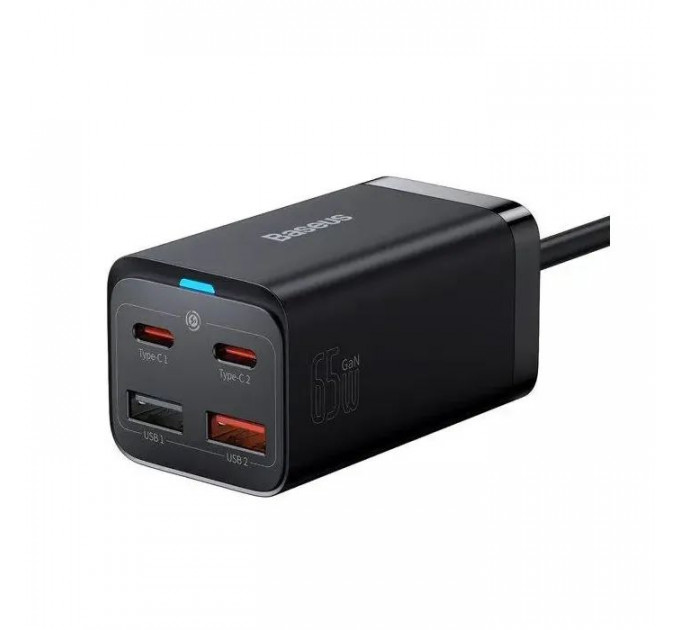 Зарядний пристрій Baseus 2xUSB-C 65W + 2xUSB GaN + cable USB-C to USB-C 100W 1.0m black (CCGP040101)