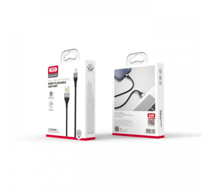 Дата кабель USB 2.0 AM to Lightning 1.0m 2.4A double-sided NB188 gray XO (6920680879694)