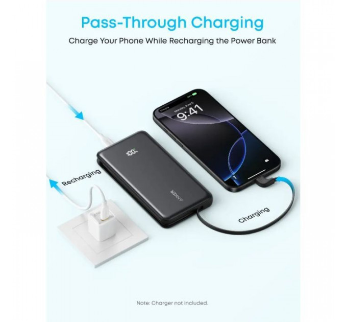 Батарея универсальная Anker 10000mAh, 22.5W, Built-In USB-C Cable, black (A110DH11)