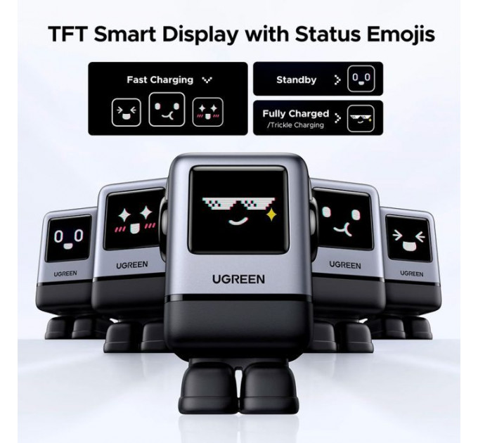 Зарядний пристрій Ugreen 1xUSB + 3xUSB-C GaN 100W Robot X688 gray (45515B)