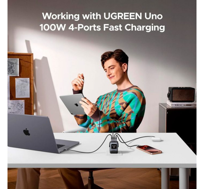 Зарядний пристрій Ugreen 1xUSB + 3xUSB-C GaN 100W Robot X688 gray (45515B)