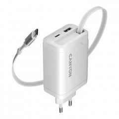Зарядний пристрій Canyon 1xUSB-C PD65W + 1xUSB QC3.0 + cable USB-C to USB-C white (CNS-CURC65ACW)