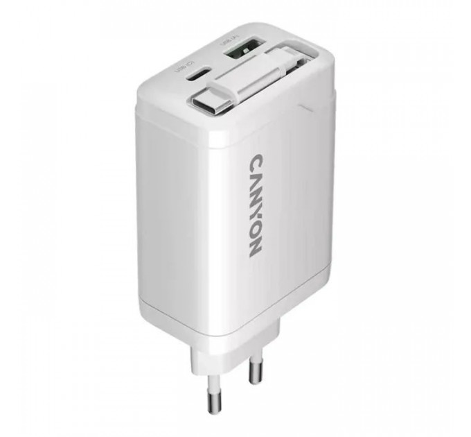 Зарядное устройство Canyon 1xUSB-C PD65W + 1xUSB QC3.0 + cable USB-C to USB-C white (CNS-CURC65ACW)