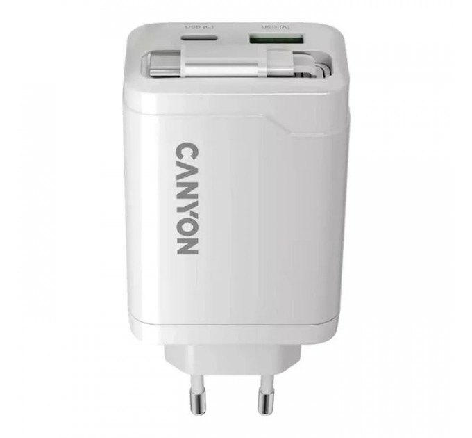 Зарядное устройство Canyon 1xUSB-C PD65W + 1xUSB QC3.0 + cable USB-C to USB-C white (CNS-CURC65ACW)