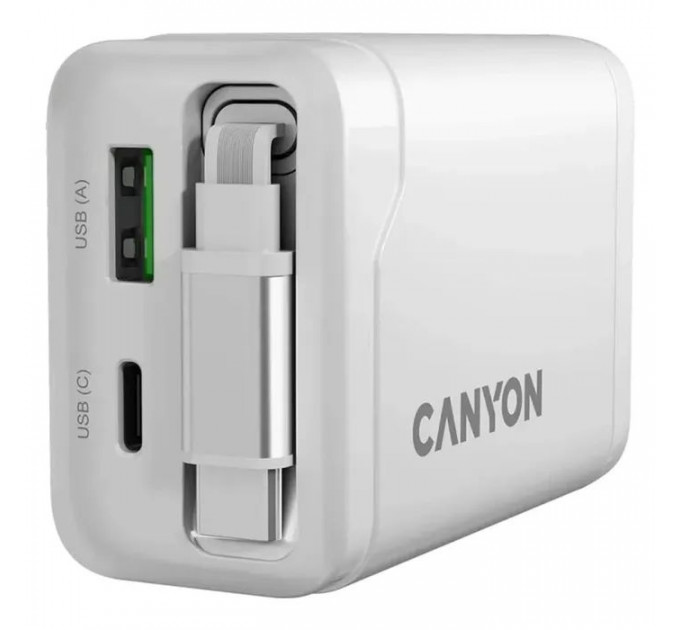 Зарядное устройство Canyon 1xUSB-C PD65W + 1xUSB QC3.0 + cable USB-C to USB-C white (CNS-CURC65ACW)