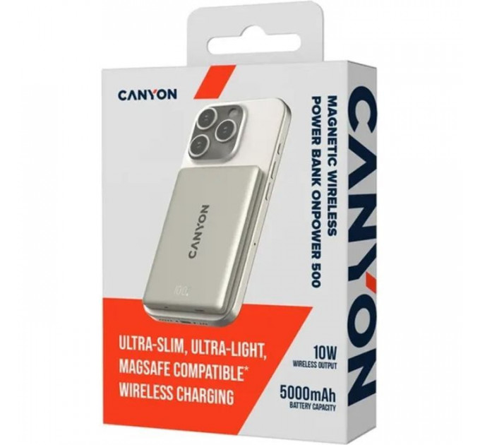 Батарея універсальна Canyon 5000mAh OnPower 500 PD20W Magnetic wireless MagSafe Grey (CNS-CPB500G)