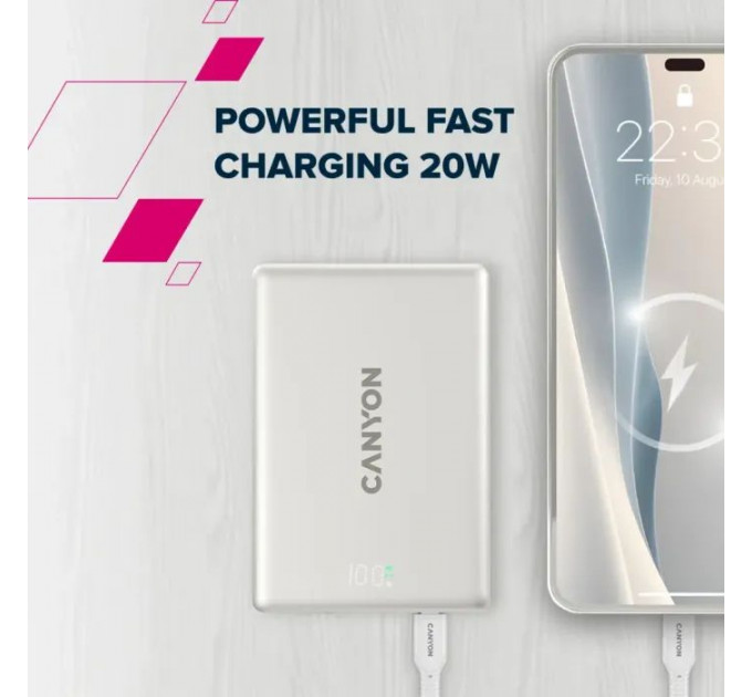 Батарея універсальна Canyon 5000mAh OnPower 500 PD20W Magnetic wireless MagSafe Grey (CNS-CPB500G)