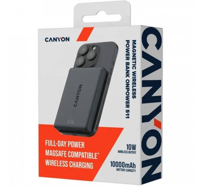 Батарея универсальная Canyon 10000mAh OnPower 511 PD20W Magnetic Wireless MagSafe Black (CNS-CPB511B)