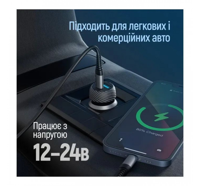 Зарядний пристрій ColorWay USB-C PD35W + USB QC3.0 car adapter (CW-CHA064PD-BK)