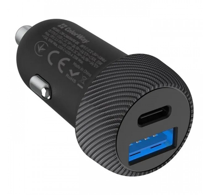 Зарядний пристрій ColorWay USB-C PD35W + USB QC3.0 car adapter (CW-CHA064PD-BK)