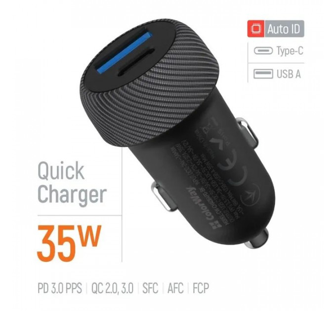 Зарядний пристрій ColorWay USB-C PD35W + USB QC3.0 car adapter (CW-CHA064PD-BK)