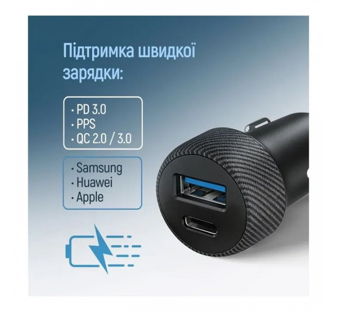 Зарядний пристрій ColorWay USB-C PD35W + USB QC3.0 car adapter (CW-CHA064PD-BK)