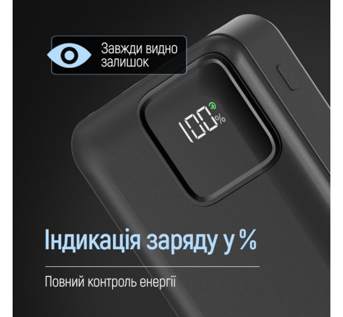 Батарея універсальна ColorWay 20 000 mAh Optimal Power PD\/22.5W, QC\/3.0, Black (CW-PB200LPB5BK-PDD)