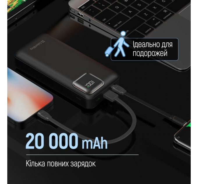 Батарея універсальна ColorWay 20 000 mAh Optimal Power PD\/22.5W, QC\/3.0, Black (CW-PB200LPB5BK-PDD)