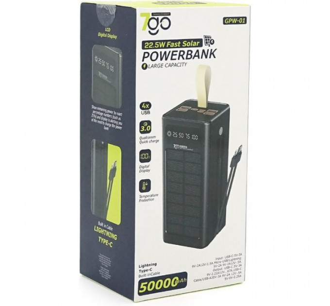 Батарея универсальная 7GO 50000mAh PD\/22.5 Solar Black (GPW-01\/45006)
