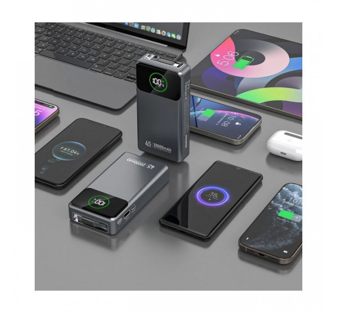 Батарея універсальна Dudao K31Pro 20000mAh 45W PD, QC, with built-in USB-C\/Lightning cables (6977196682010)