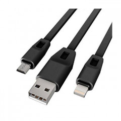 Дата кабель USB 2.0 AM to Lightning + Micro 5P 1.0m 2А (DR-1622) (Black) Drobak (219093)