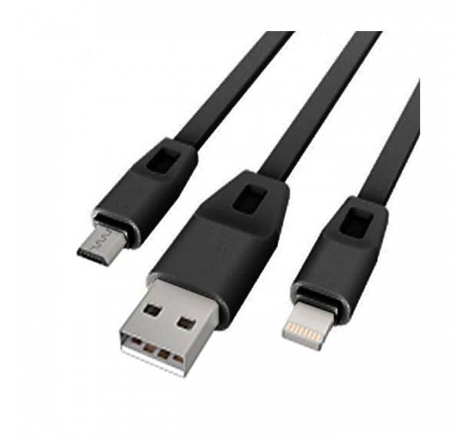 Дата кабель USB 2.0 AM to Lightning + Micro 5P 1.0m 2А (DR-1622) (Black) Drobak (219093)