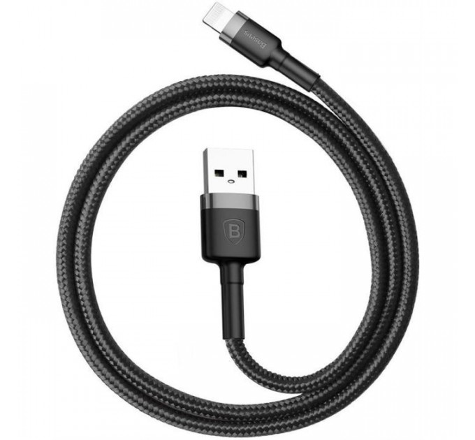 Дата кабель USB 2.0 AM to Lightning 1.0m Cafule 2.4A gray+black Baseus (CALKLF-BG1)