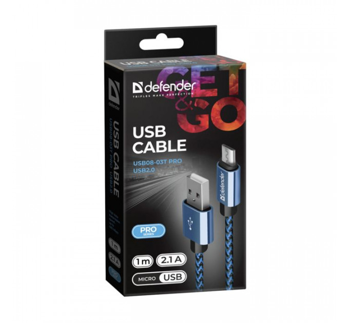 Дата кабель USB 2.0 AM to Micro 5P 1.0m USB08-03T blue Defender (87805)
