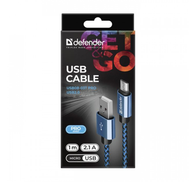 Дата кабель USB 2.0 AM to Micro 5P 1.0m USB08-03T blue Defender (87805)