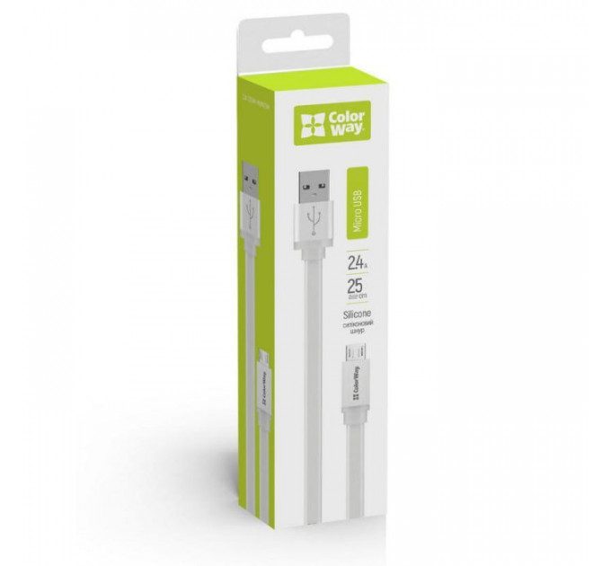 Дата кабель USB 2.0 AM to Micro 5P 0.25m white ColorWay (CW-CBUM-MUM25W)