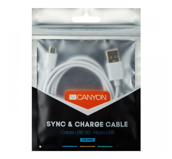 Дата кабель USB 2.0 AM to Micro 5P 1.0m White Canyon (CNE-USBM1W)