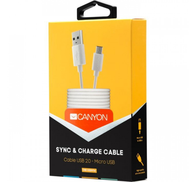 Дата кабель USB 2.0 AM to Micro 5P 1.0m White Canyon (CNE-USBM1W)