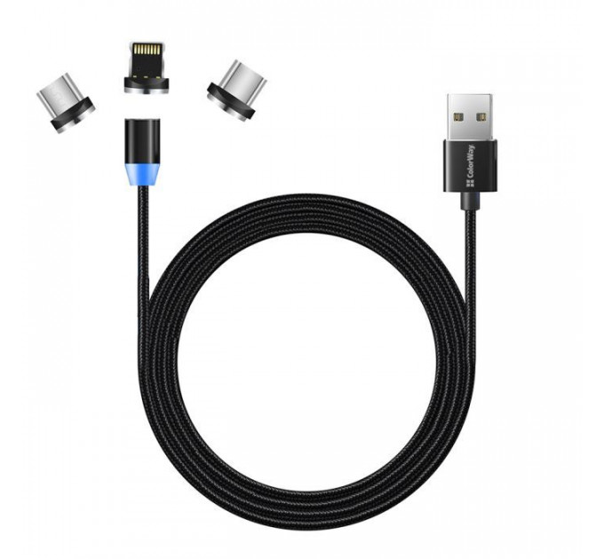 Дата кабель USB 2.0 AM to Lightning + Micro 5P + USB-C 1.0m Magnet only charge ColorWay (CW-CBUU020-BK) Дата кабель USB 2.0 AM to Lightning + Micro 5P + USB-C 1.0m Magnet only charge ColorWay (CW-CBUU020-BK)