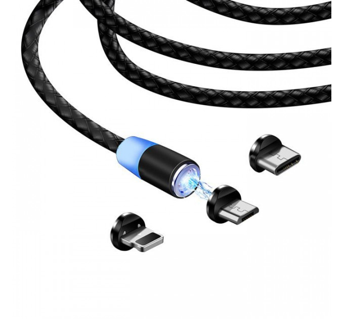 Дата кабель USB 2.0 AM to Lightning + Micro 5P + USB-C 1.0m Magnet only charge ColorWay (CW-CBUU020-BK)
