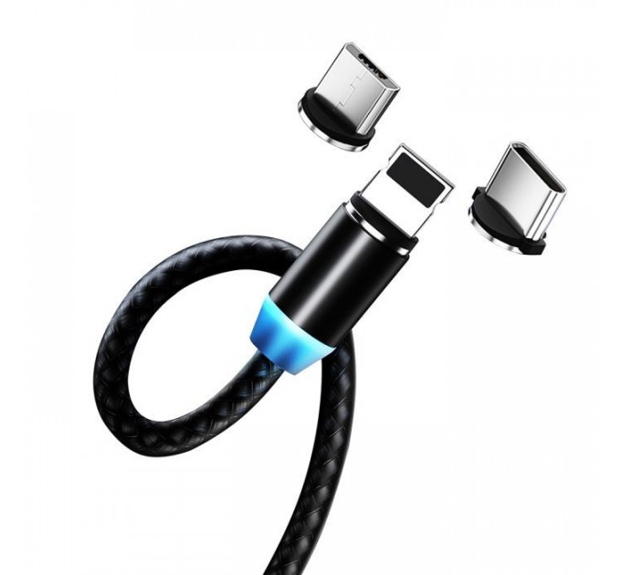 Дата кабель USB 2.0 AM to Lightning + Micro 5P + USB-C 1.0m Magnet only charge ColorWay (CW-CBUU020-BK)