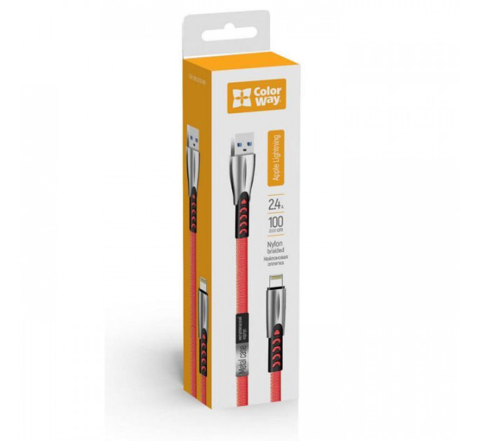 Дата кабеля USB 2.0 AM to Lightning 1.0m zinc alloy red ColorWay (CW-CBUL010-RD)
