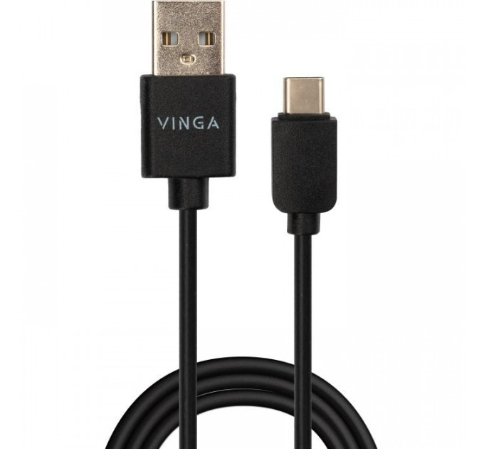 Дата кабель USB 2.0 AM to USB-C 1.0m 3A 18W PVC black Vinga (VCPUSBTC3ABK)