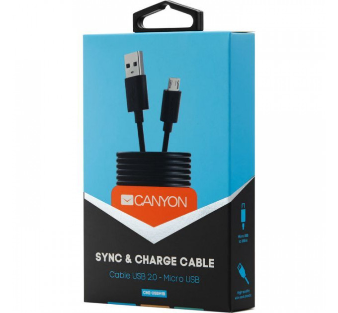 Дата кабель USB 2.0 AM to Micro 5P 1.0m Canyon (CNE-USBM1B)
