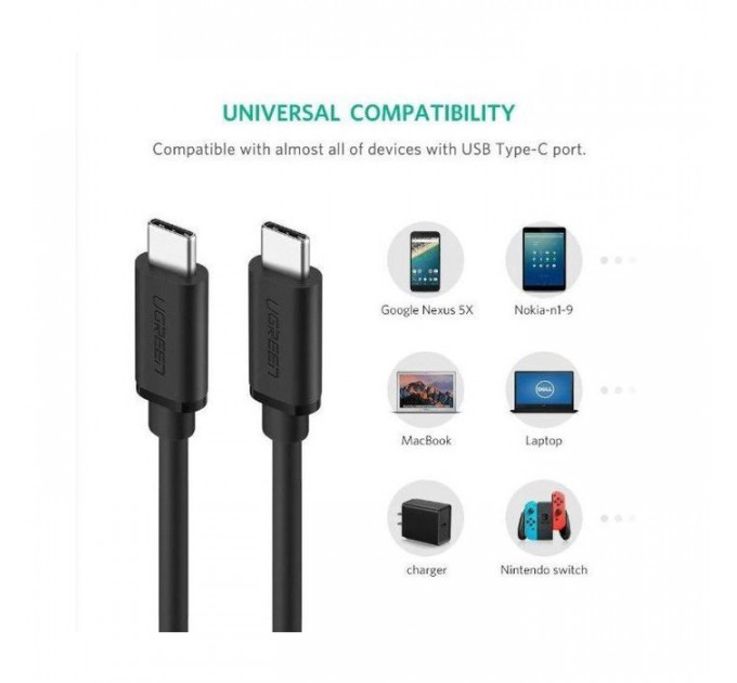 Дата кабель USB-C to USB-C 2.0m US286 3A Black Ugreen (10306)