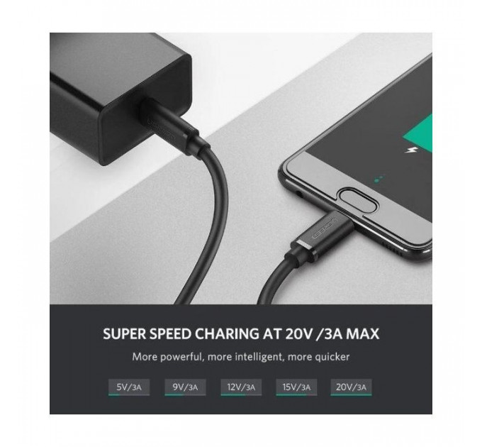 Дата кабель USB-C to USB-C 2.0m US286 3A Black Ugreen (10306)