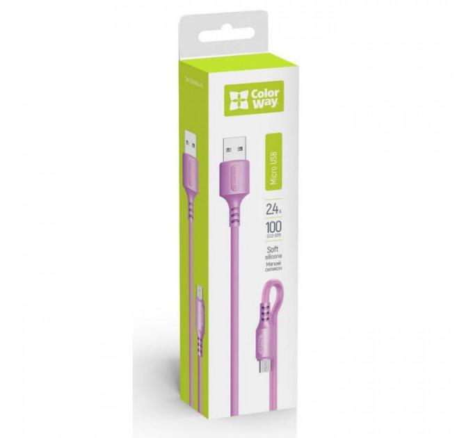 Дата кабель USB 2.0 AM to Micro 5P 1.0m soft silicone violet ColorWay (CW-CBUM044-PU)