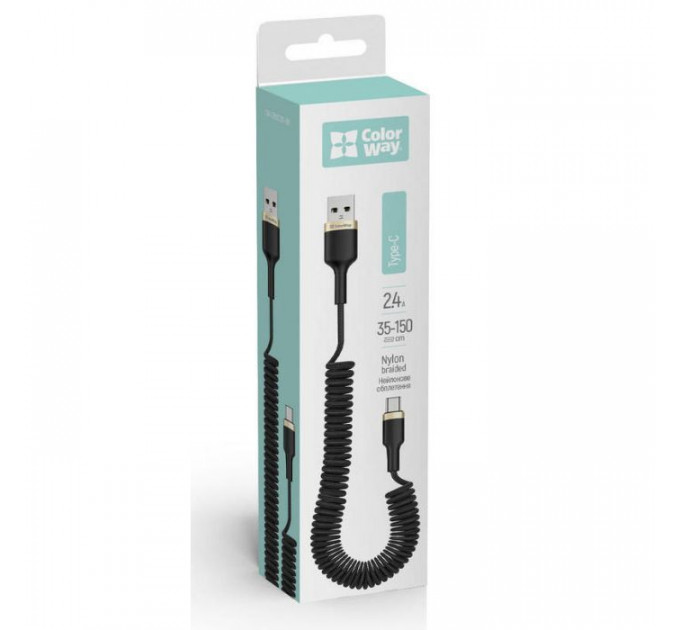 Дата кабель USB 2.0 AM to USB-C 1.0m spiral black ColorWay (CW-CBUC051-BK)